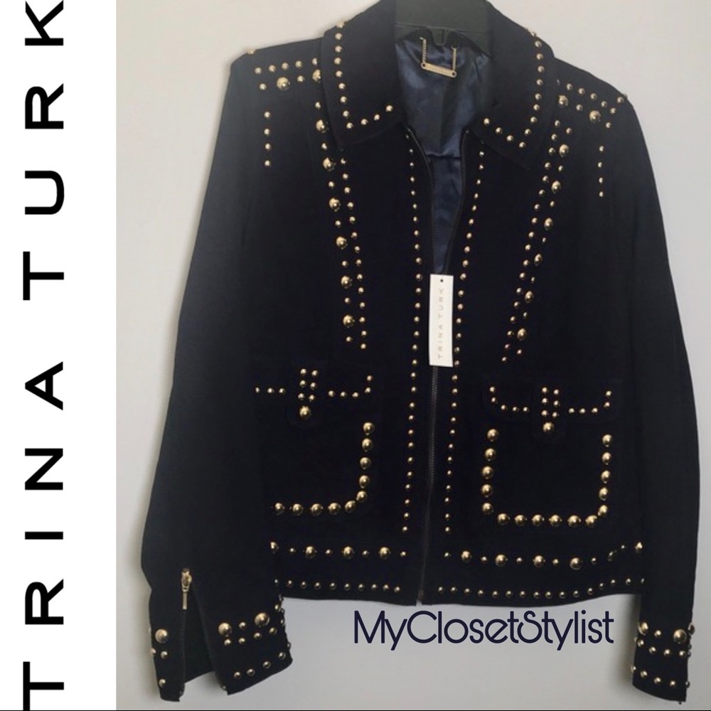 Trina Turk STUDDED LEATHER NWT $798 Jacket RARE S - Picture 2 of 9